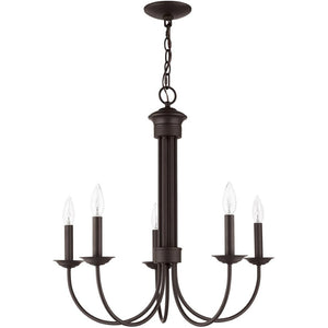 HomeRoots Bronze Five-Light Dimmable Chandelier with Elegant Cylinder Shades for Modern Interiors & Ambiance 687364