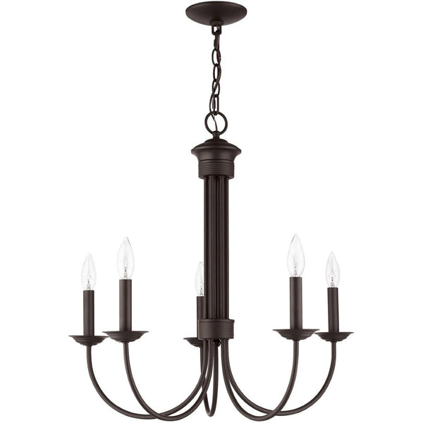 HomeRoots Bronze Five-Light Dimmable Chandelier with Elegant Cylinder Shades for Modern Interiors & Ambiance 687364