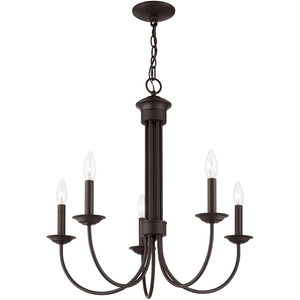 HomeRoots Bronze Five-Light Dimmable Chandelier with Elegant Cylinder Shades for Modern Interiors & Ambiance 687364
