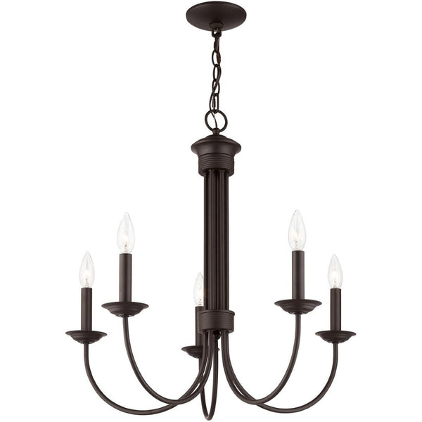 HomeRoots Bronze Five-Light Dimmable Chandelier with Elegant Cylinder Shades for Modern Interiors & Ambiance 687364