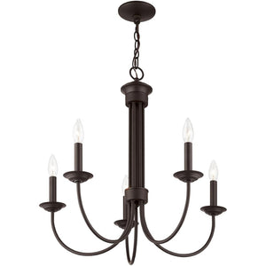 HomeRoots Bronze Five-Light Dimmable Chandelier with Elegant Cylinder Shades for Modern Interiors & Ambiance 687364
