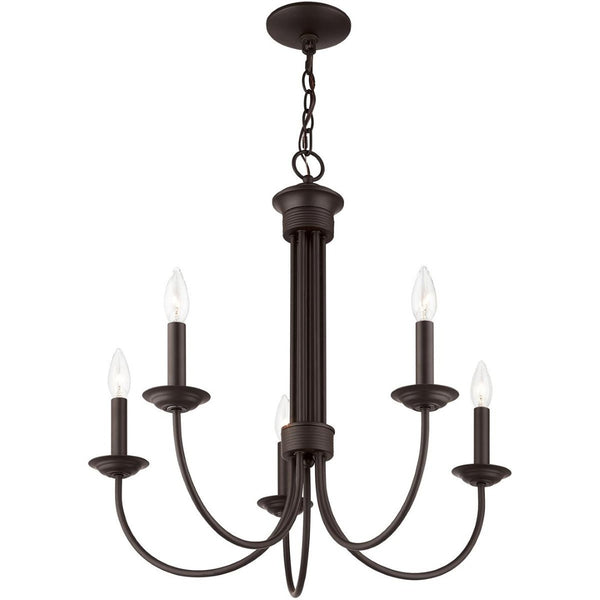 HomeRoots Bronze Five-Light Dimmable Chandelier with Elegant Cylinder Shades for Modern Interiors & Ambiance 687364