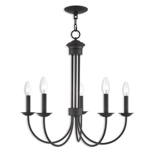 HomeRoots Bronze Five-Light Dimmable Chandelier with Elegant Cylinder Shades for Modern Interiors & Ambiance 687364