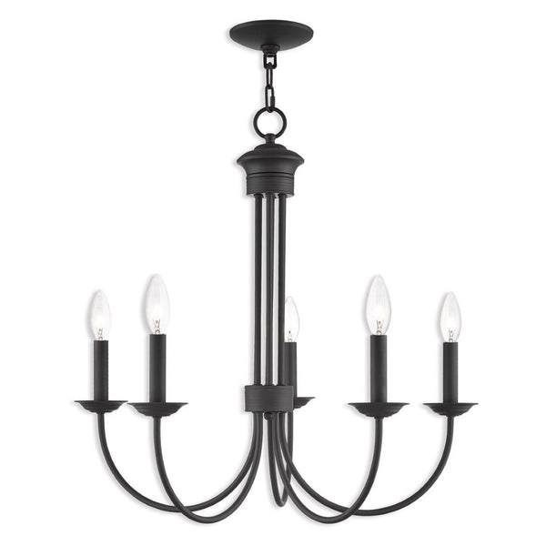 HomeRoots Bronze Five-Light Dimmable Chandelier with Elegant Cylinder Shades for Modern Interiors & Ambiance 687364