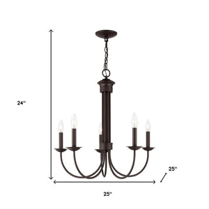 HomeRoots Bronze Five-Light Dimmable Chandelier with Elegant Cylinder Shades for Modern Interiors & Ambiance 687364