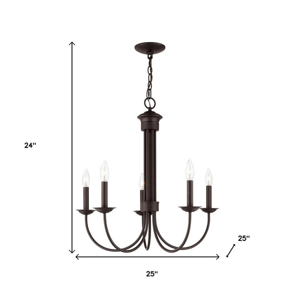 HomeRoots Bronze Five-Light Dimmable Chandelier with Elegant Cylinder Shades for Modern Interiors & Ambiance 687364