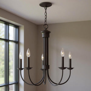HomeRoots Bronze Five-Light Dimmable Chandelier with Elegant Cylinder Shades for Modern Interiors & Ambiance 687364