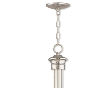 HomeRoots Nickel Five-Light Dimmable Chandelier - Modern Metal Design with Cylinder Shades for Elegant Lighting 687365