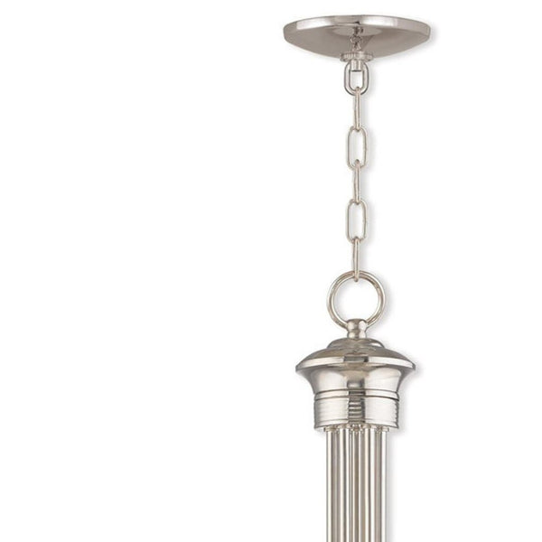HomeRoots Nickel Five-Light Dimmable Chandelier - Modern Metal Design with Cylinder Shades for Elegant Lighting 687365