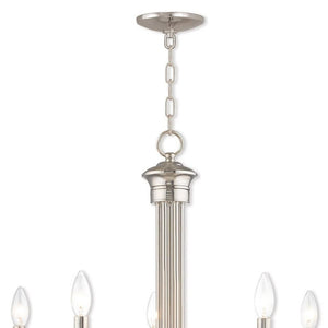 HomeRoots Nickel Five-Light Dimmable Chandelier - Modern Metal Design with Cylinder Shades for Elegant Lighting 687365