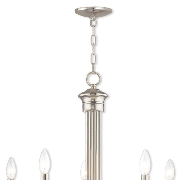 HomeRoots Nickel Five-Light Dimmable Chandelier - Modern Metal Design with Cylinder Shades for Elegant Lighting 687365
