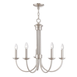HomeRoots Five Light Dimmable Chandelier - Modern Cylinder Shades for Elegant Illumination in Any Room 687366