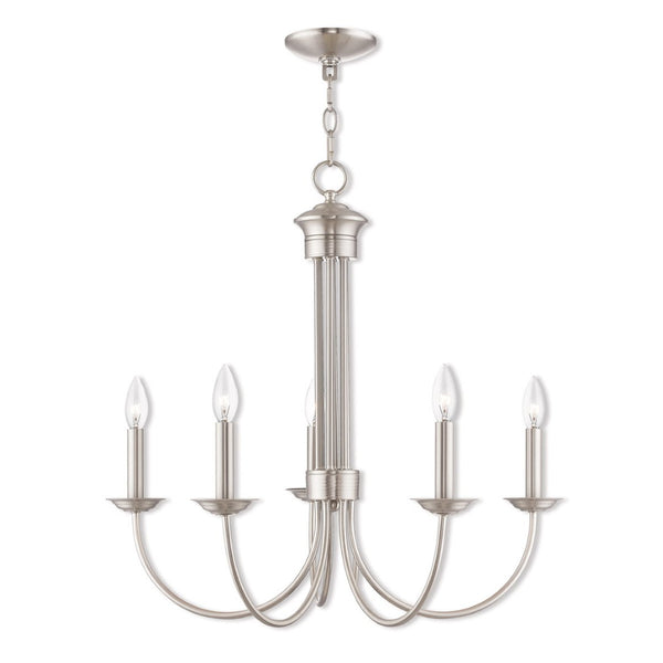HomeRoots Five Light Dimmable Chandelier - Modern Cylinder Shades for Elegant Illumination in Any Room 687366