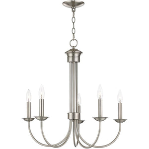 HomeRoots Five Light Dimmable Chandelier - Modern Cylinder Shades for Elegant Illumination in Any Room 687366
