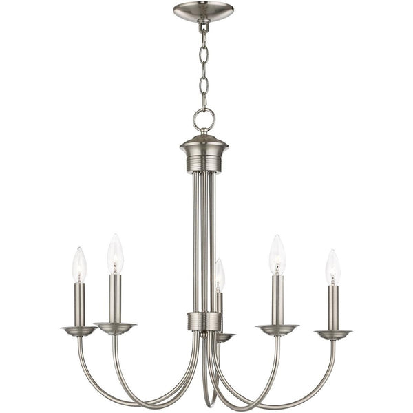 HomeRoots Five Light Dimmable Chandelier - Modern Cylinder Shades for Elegant Illumination in Any Room 687366