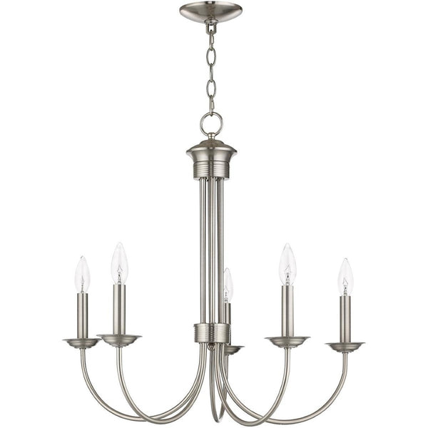 HomeRoots Five Light Dimmable Chandelier - Modern Cylinder Shades for Elegant Illumination in Any Room 687366