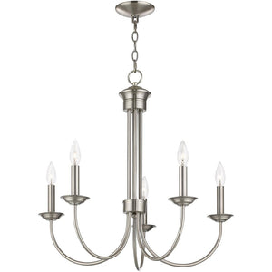 HomeRoots Five Light Dimmable Chandelier - Modern Cylinder Shades for Elegant Illumination in Any Room 687366
