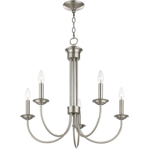 HomeRoots Five Light Dimmable Chandelier - Modern Cylinder Shades for Elegant Illumination in Any Room 687366
