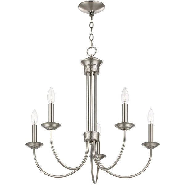 HomeRoots Five Light Dimmable Chandelier - Modern Cylinder Shades for Elegant Illumination in Any Room 687366