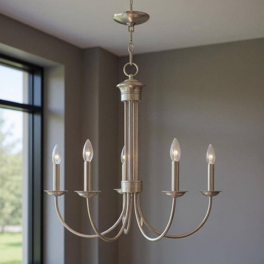 HomeRoots Five Light Dimmable Chandelier - Modern Cylinder Shades for Elegant Illumination in Any Room 687366