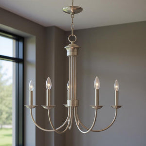 HomeRoots Five Light Dimmable Chandelier - Modern Cylinder Shades for Elegant Illumination in Any Room 687366