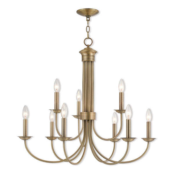 HomeRoots Nine Light Dimmable Chandelier - Modern Cylinder Design with Shades for Elegant Home Lighting Solutions 687367