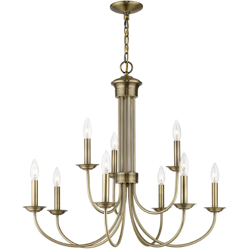 HomeRoots Nine Light Dimmable Chandelier - Modern Cylinder Design with Shades for Elegant Home Lighting Solutions 687367