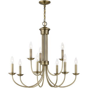 HomeRoots Nine Light Dimmable Chandelier - Modern Cylinder Design with Shades for Elegant Home Lighting Solutions 687367