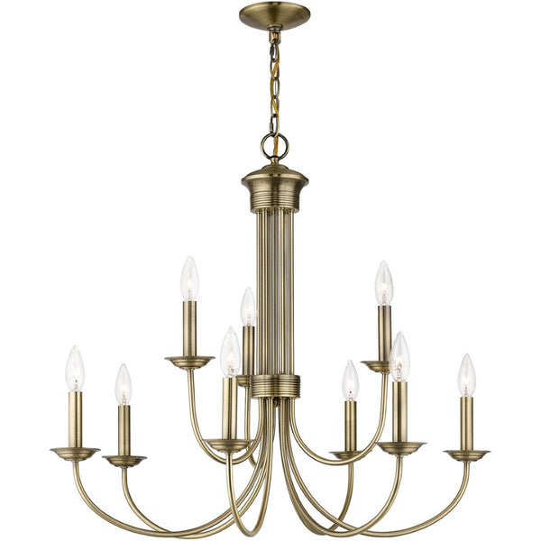HomeRoots Nine Light Dimmable Chandelier - Modern Cylinder Design with Shades for Elegant Home Lighting Solutions 687367