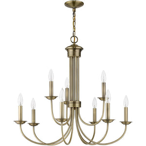 HomeRoots Nine Light Dimmable Chandelier - Modern Cylinder Design with Shades for Elegant Home Lighting Solutions 687367