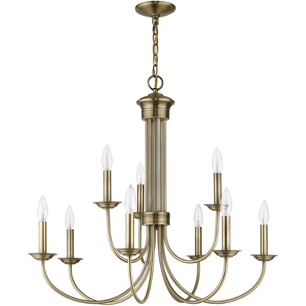 HomeRoots Nine Light Dimmable Chandelier - Modern Cylinder Design with Shades for Elegant Home Lighting Solutions 687367