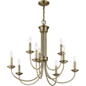 HomeRoots Nine Light Dimmable Chandelier - Modern Cylinder Design with Shades for Elegant Home Lighting Solutions 687367