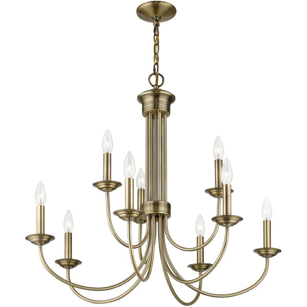HomeRoots Nine Light Dimmable Chandelier - Modern Cylinder Design with Shades for Elegant Home Lighting Solutions 687367