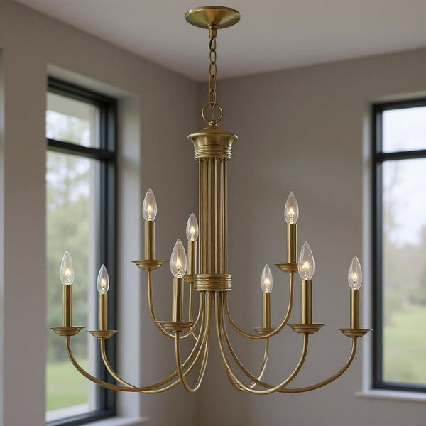 HomeRoots Nine Light Dimmable Chandelier - Modern Cylinder Design with Shades for Elegant Home Lighting Solutions 687367