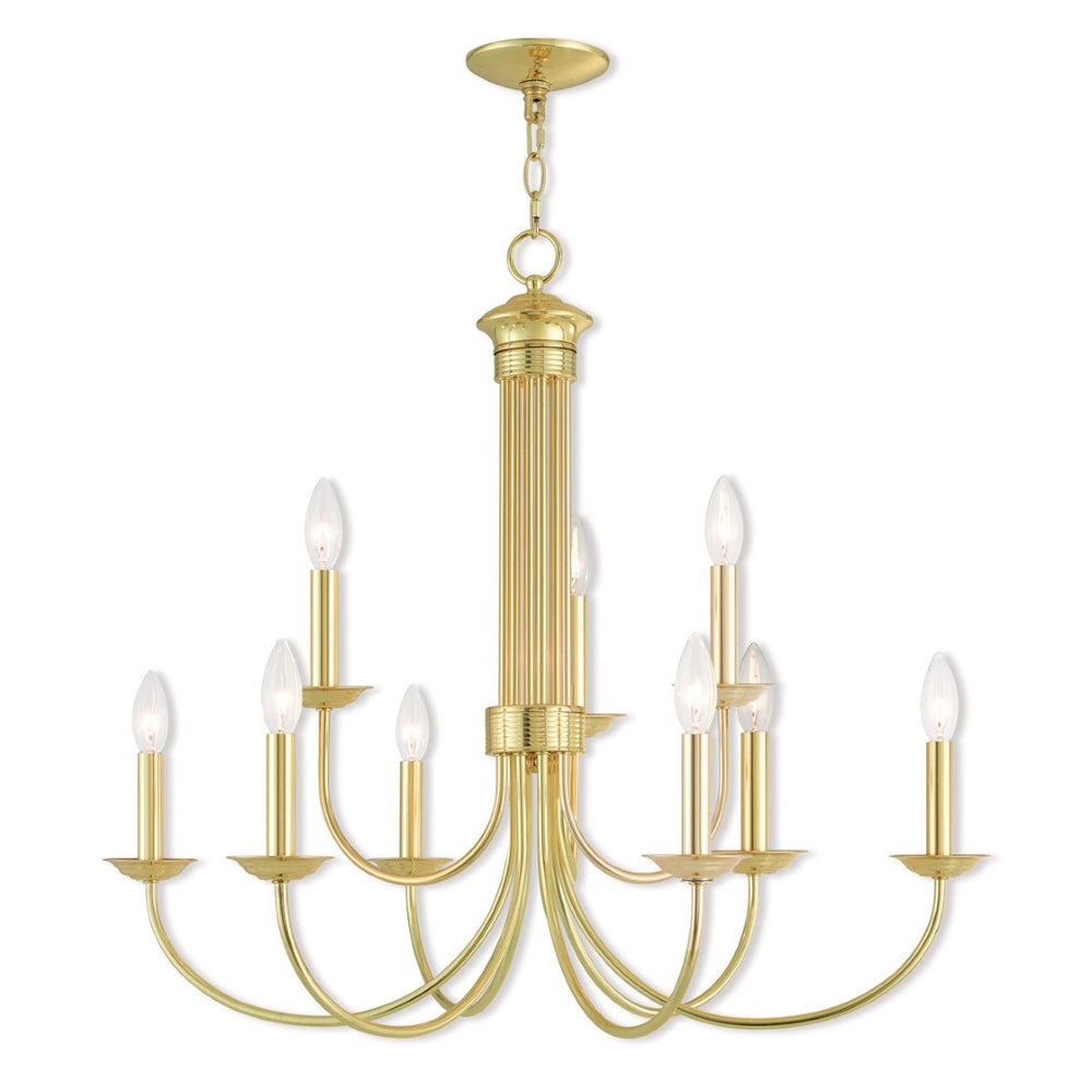 HomeRoots Nine Light Dimmable Chandelier - Modern Steel Shades for Elegant Spaces, Adjustable Ambiance & Style 687368