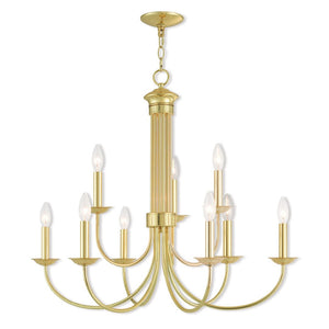 HomeRoots Nine Light Dimmable Chandelier - Modern Steel Shades for Elegant Spaces, Adjustable Ambiance & Style 687368
