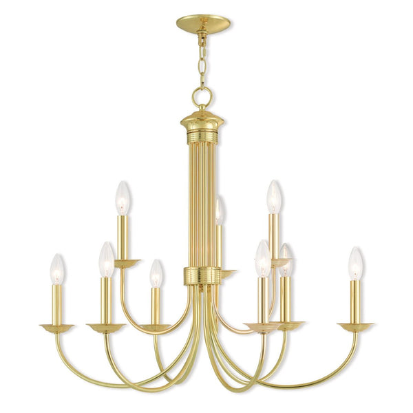 HomeRoots Nine Light Dimmable Chandelier - Modern Steel Shades for Elegant Spaces, Adjustable Ambiance & Style 687368