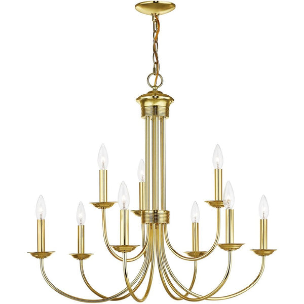 HomeRoots Nine Light Dimmable Chandelier - Modern Steel Shades for Elegant Spaces, Adjustable Ambiance & Style 687368