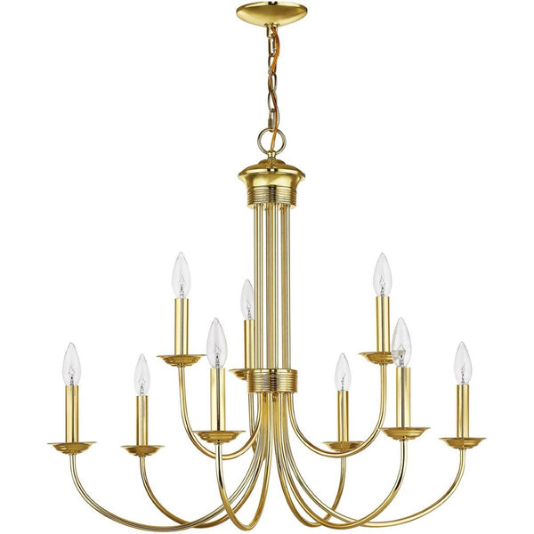 HomeRoots Nine Light Dimmable Chandelier - Modern Steel Shades for Elegant Spaces, Adjustable Ambiance & Style 687368