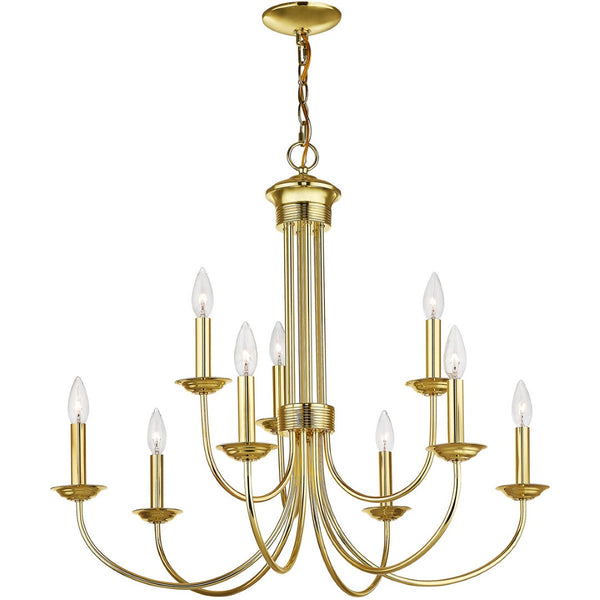 HomeRoots Nine Light Dimmable Chandelier - Modern Steel Shades for Elegant Spaces, Adjustable Ambiance & Style 687368