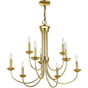 HomeRoots Nine Light Dimmable Chandelier - Modern Steel Shades for Elegant Spaces, Adjustable Ambiance & Style 687368