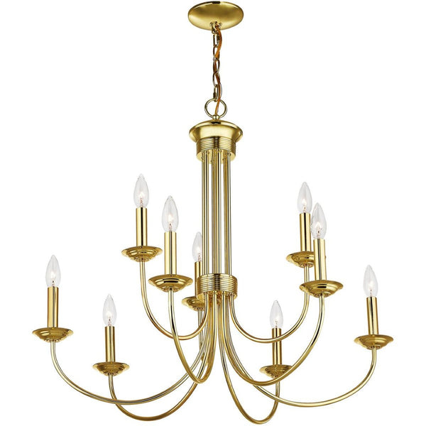 HomeRoots Nine Light Dimmable Chandelier - Modern Steel Shades for Elegant Spaces, Adjustable Ambiance & Style 687368