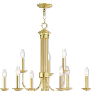 HomeRoots Nine Light Dimmable Chandelier - Modern Steel Shades for Elegant Spaces, Adjustable Ambiance & Style 687368