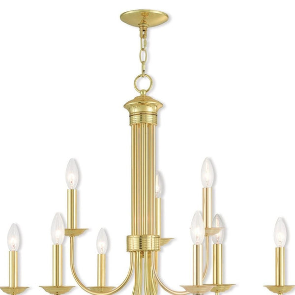 HomeRoots Nine Light Dimmable Chandelier - Modern Steel Shades for Elegant Spaces, Adjustable Ambiance & Style 687368