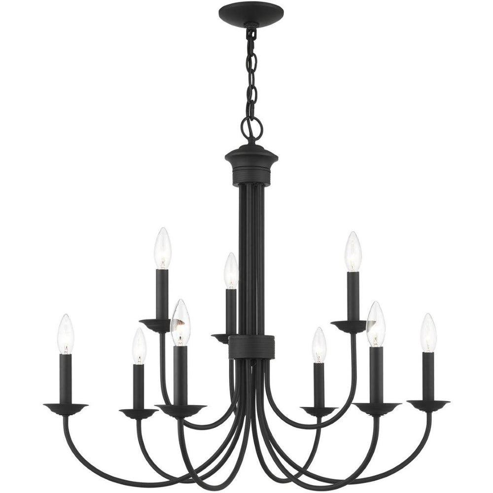 HomeRoots Black Nine-Light Dimmable Chandelier – Modern Cylinder Shades for Warm Ambiance in Any Space 687369