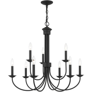 HomeRoots Black Nine-Light Dimmable Chandelier – Modern Cylinder Shades for Warm Ambiance in Any Space 687369