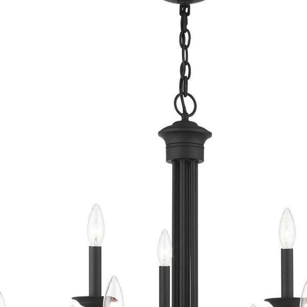 HomeRoots Black Nine-Light Dimmable Chandelier – Modern Cylinder Shades for Warm Ambiance in Any Space 687369