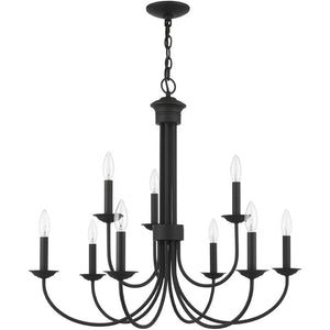 HomeRoots Black Nine-Light Dimmable Chandelier – Modern Cylinder Shades for Warm Ambiance in Any Space 687369
