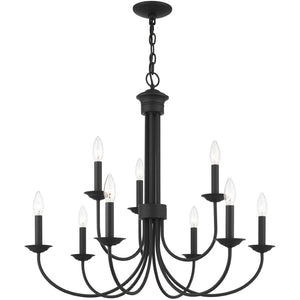 HomeRoots Black Nine-Light Dimmable Chandelier – Modern Cylinder Shades for Warm Ambiance in Any Space 687369