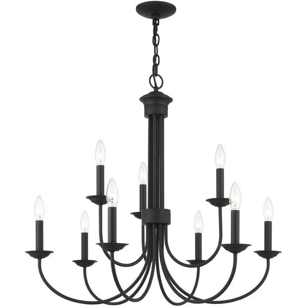HomeRoots Black Nine-Light Dimmable Chandelier – Modern Cylinder Shades for Warm Ambiance in Any Space 687369